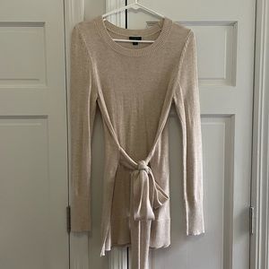 Ann Taylor Factory Beige Tunic Sweater with Waist Tie